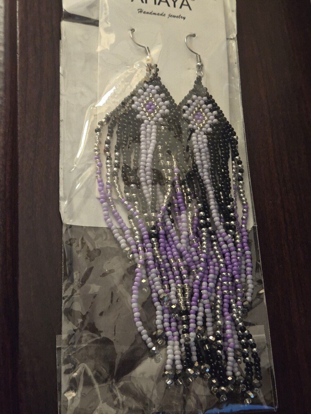Bohemian Style Beaded Tassel Earrings Handcrafted Glass Seed Bead Dangles Purple - Picture 5 of 7